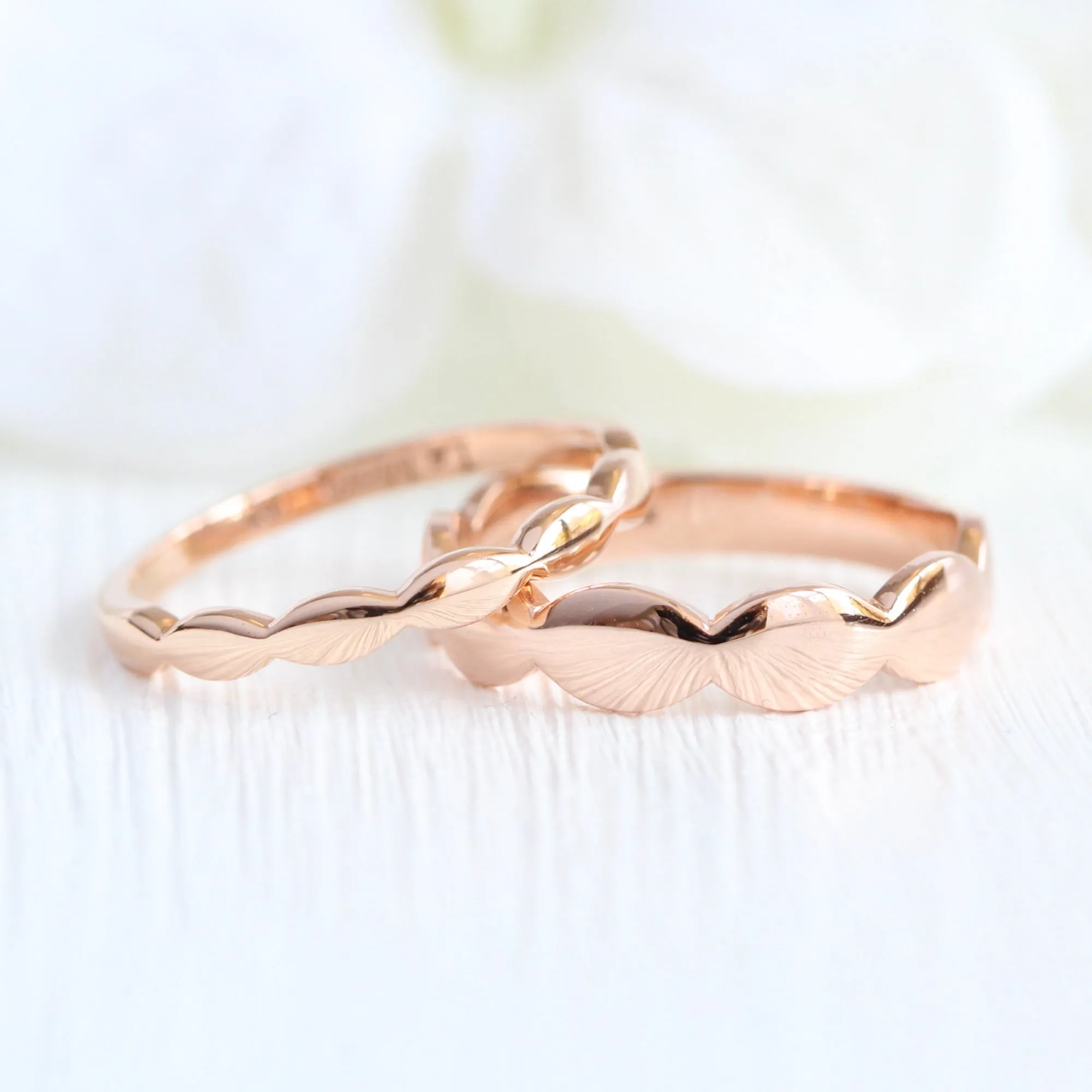 Scalloped Wide Wedding Band in Solid Gold or Platinum Ring