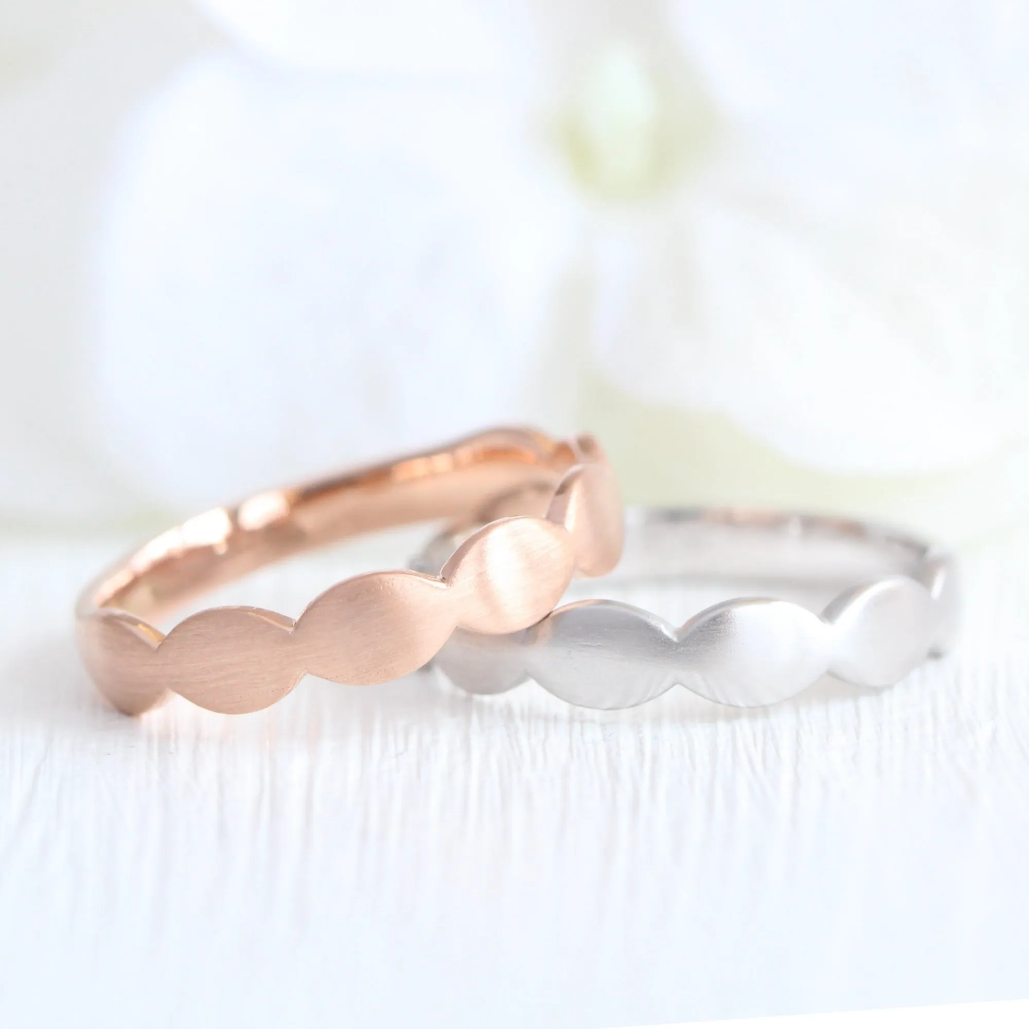 Scalloped Wide Wedding Band in Solid Gold or Platinum Ring