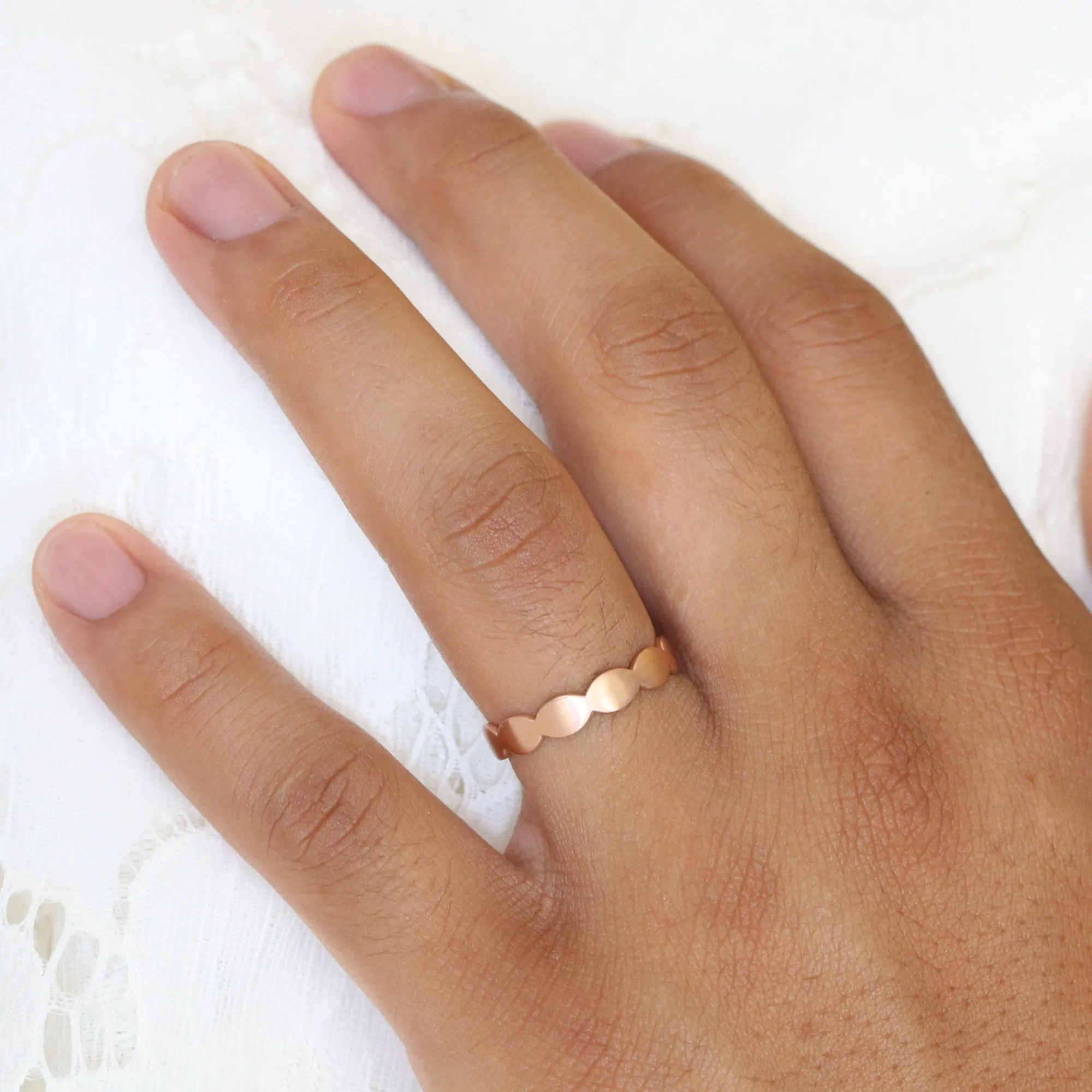 Scalloped Wide Wedding Band in Solid Gold or Platinum Ring