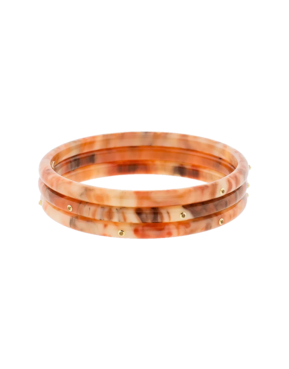 Set Of Three Orange Multi Color Bakelite Bangles