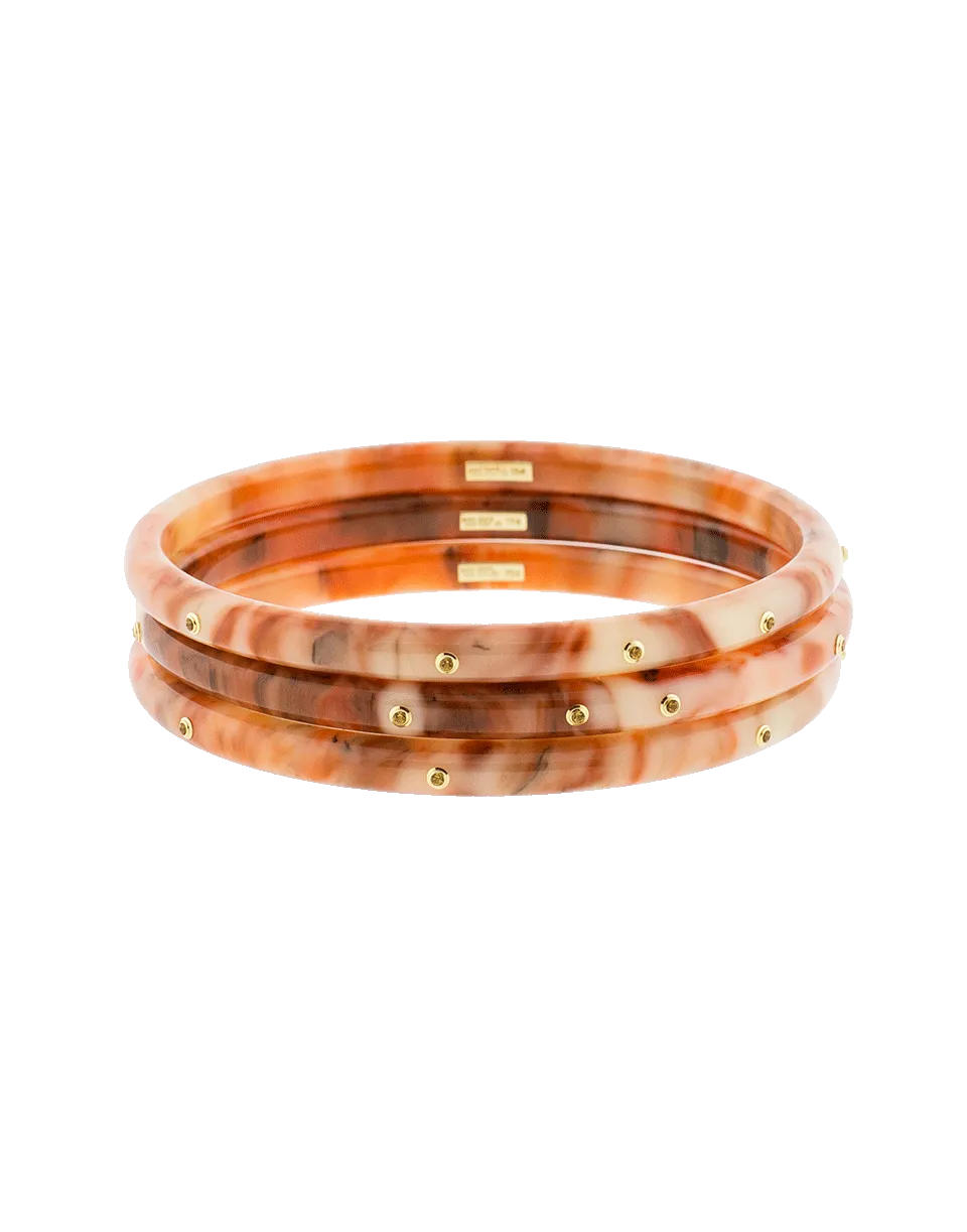 Set Of Three Orange Multi Color Bakelite Bangles