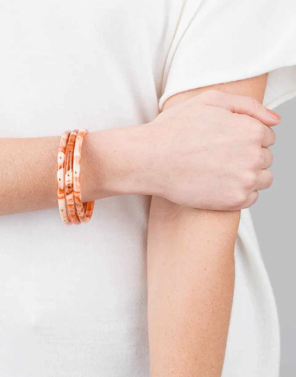 Set Of Three Orange Multi Color Bakelite Bangles