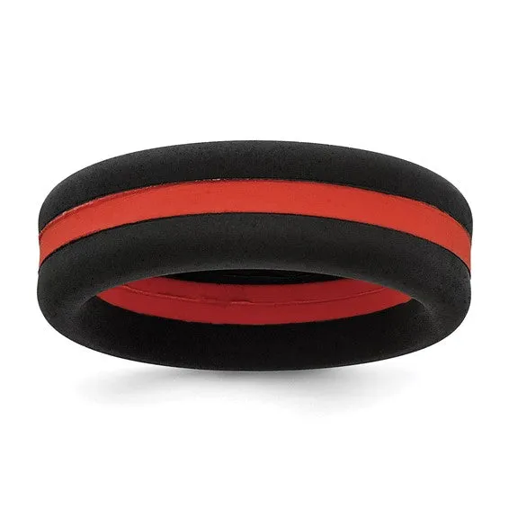 Silicone Black with White Line Center 7.5mm Flat Band Size