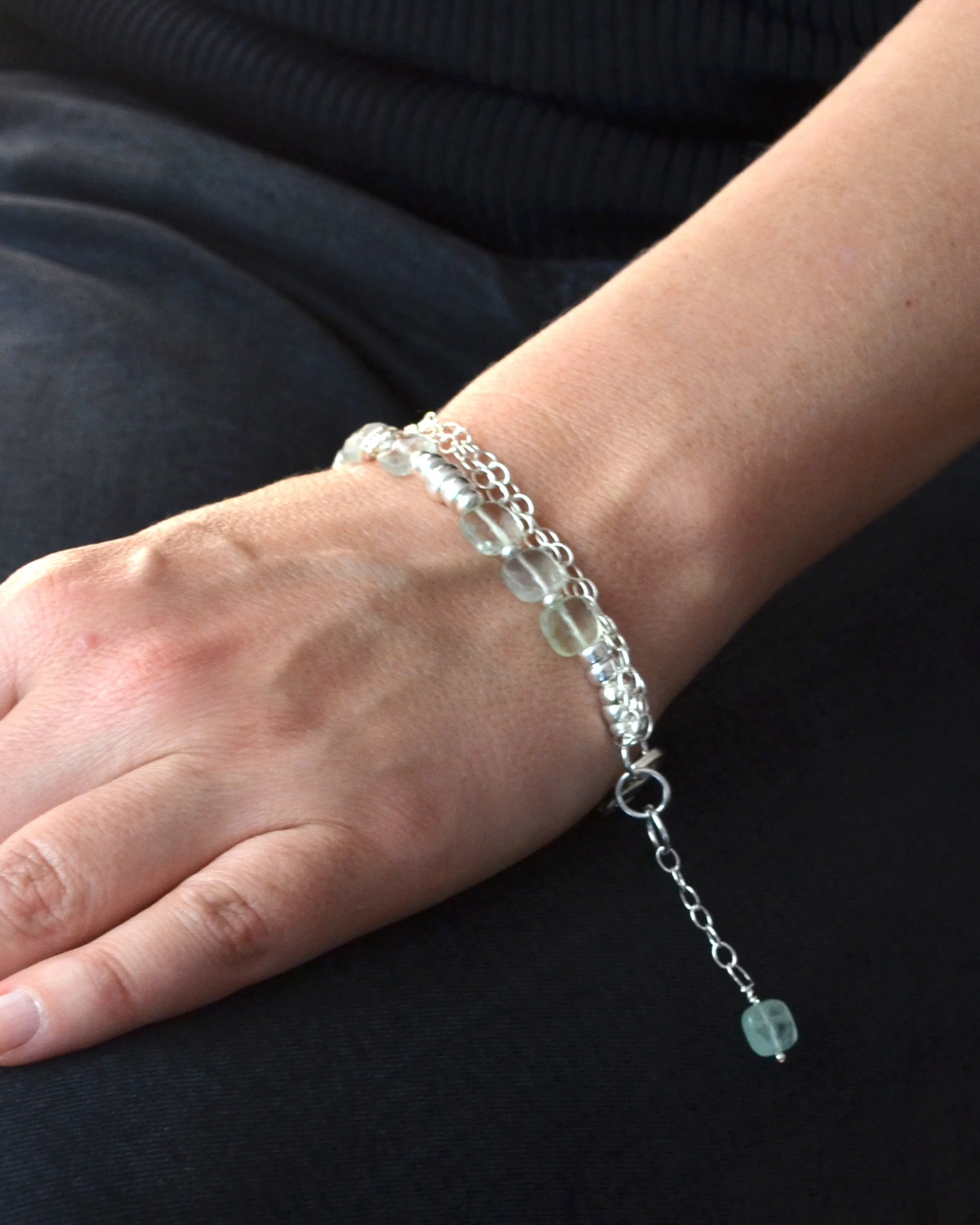 Silver and aquamarine layered bracelet, dainty stone bracelet, gift for her, march birthstone