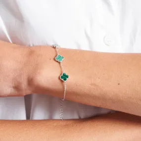 Silver Bracelet with 3 Green Malachite Clover shape