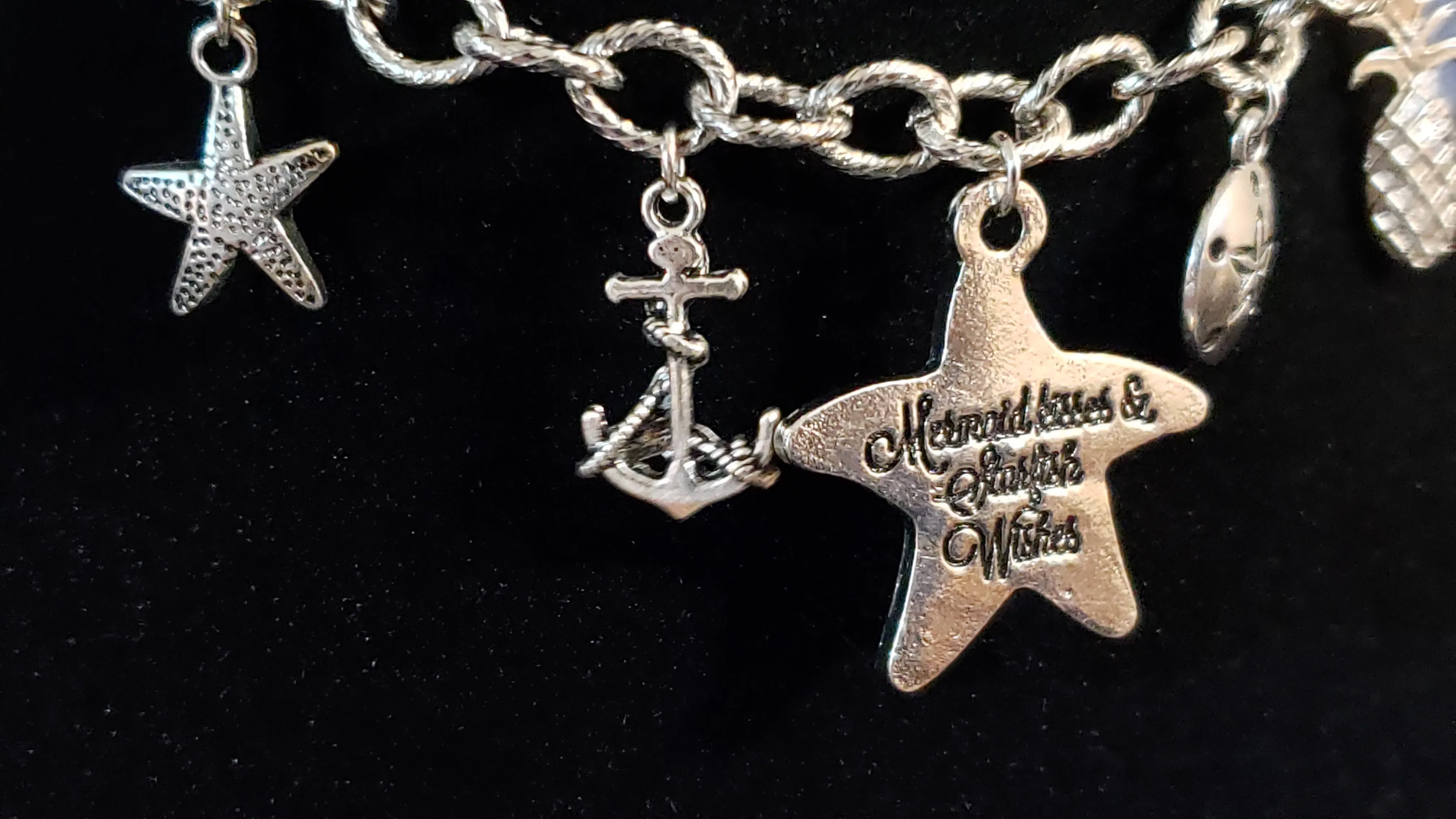 Silver Summer / Beach Themed Charm Bracelet on Stainless Steel Chain, Adjustable up to 8" with Lobster Claw Clasp 