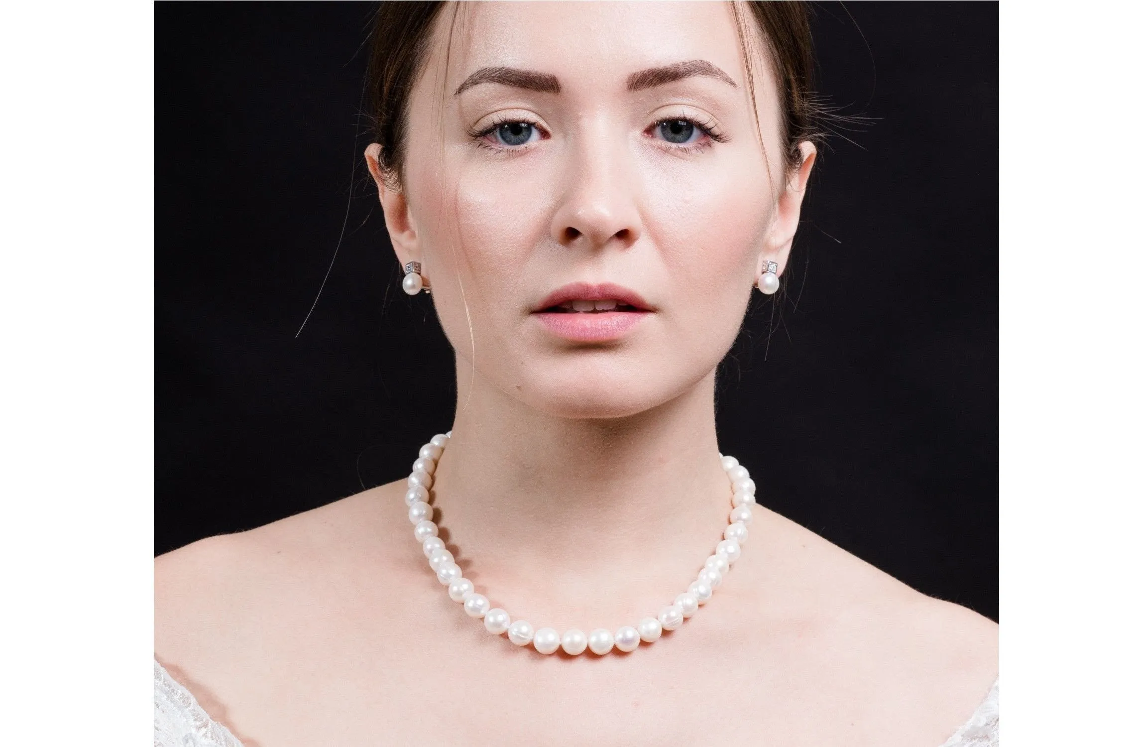 Single Strand White Freshwater Pearl Necklace and Bracelet Set 9-10mm