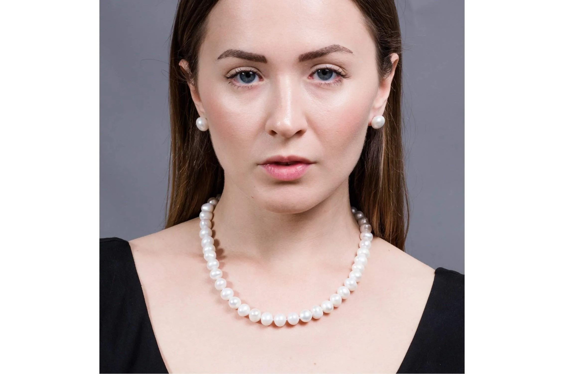 Single Strand White Freshwater Pearl Necklace and Bracelet Set 9-10mm