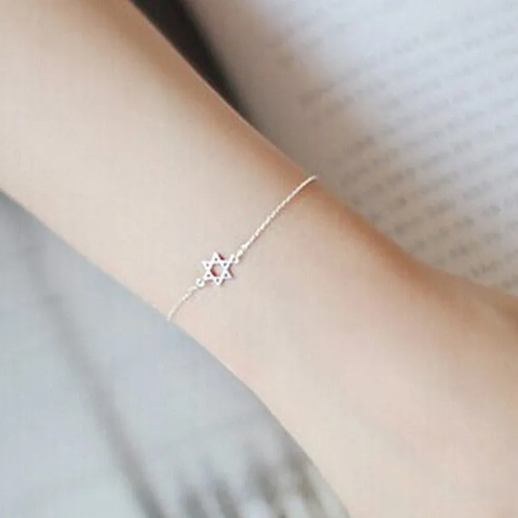 Six Pointed Silver Hand Chain Everyday Bracelet With Star Charm Gift for Women