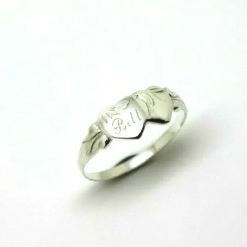 Size M - Solid New Sterling Silver Double Heart Signet Ring   Engraving