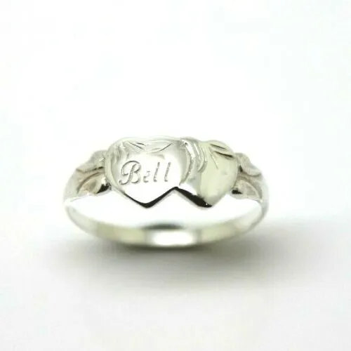 Size M - Solid New Sterling Silver Double Heart Signet Ring   Engraving