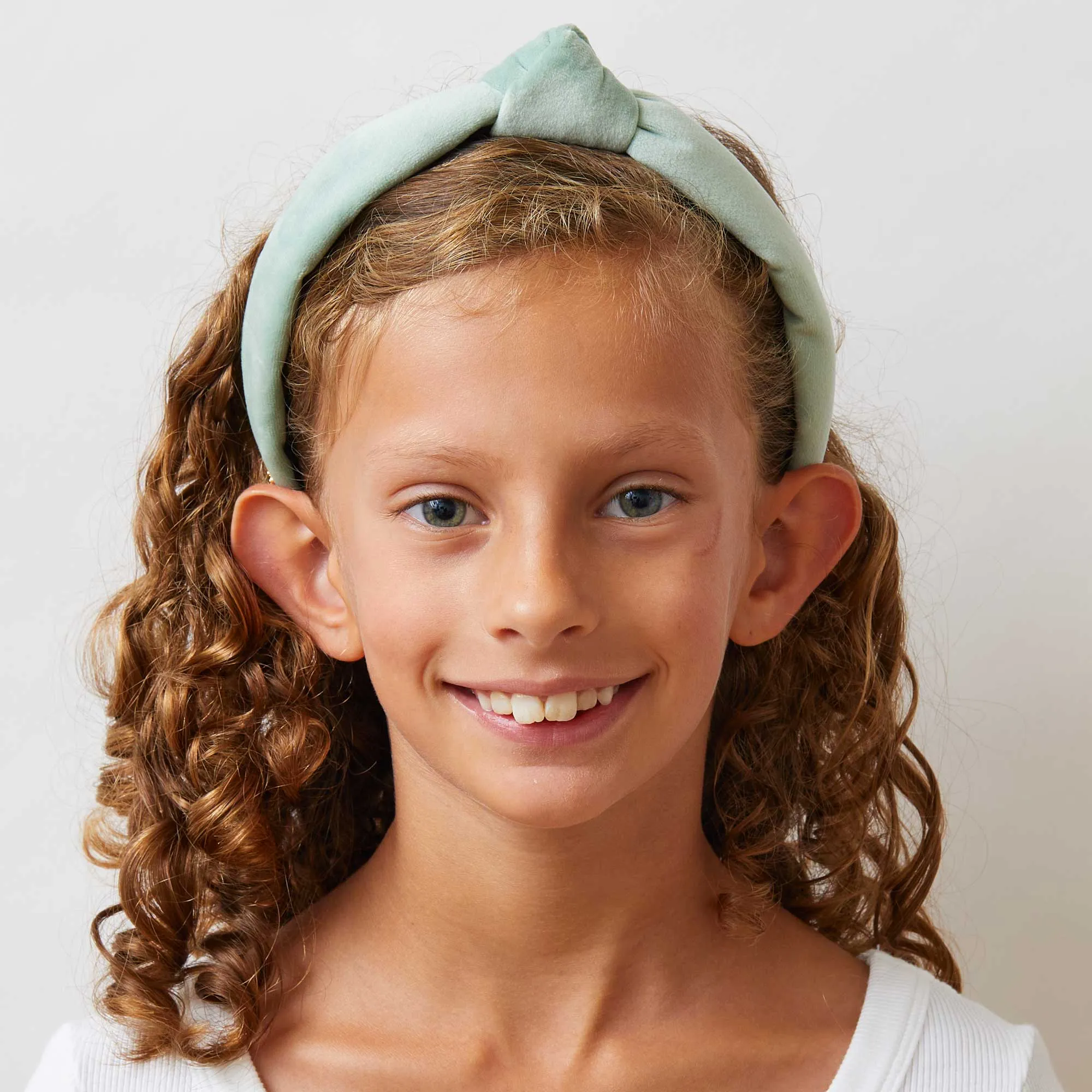 SMOKY AQUA KIDS VELVET KNOTTED HEADBAND