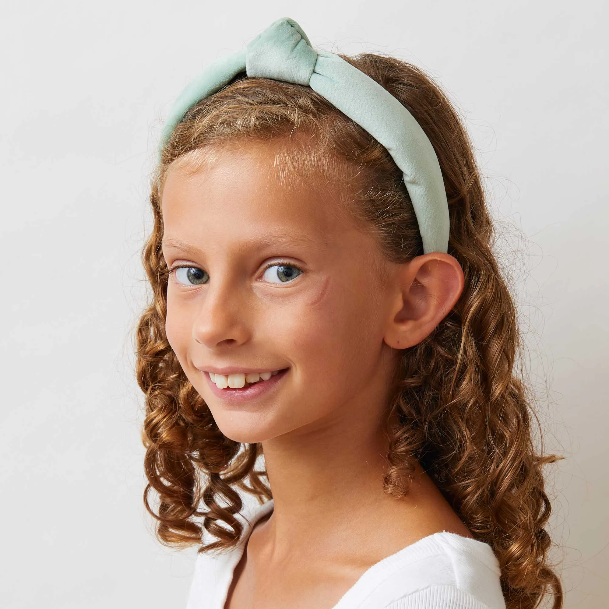 SMOKY AQUA KIDS VELVET KNOTTED HEADBAND