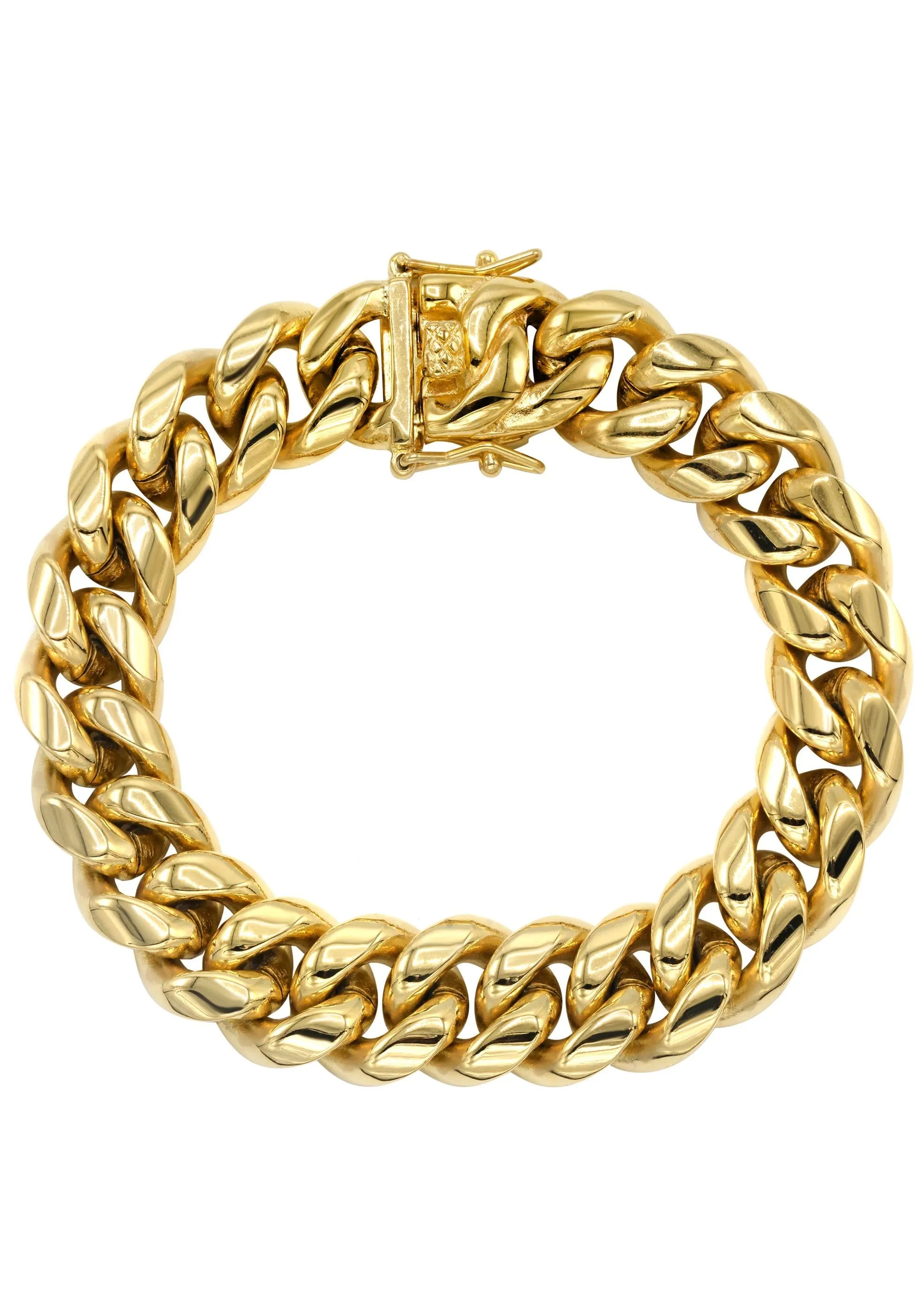 Solid Gold Plated Miami Cuban Link Chain & Bracelet ( 14 Mm )