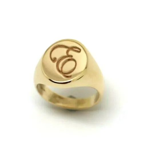 Solid Heavy New 9ct Yellow, Rose or White Gold Oval Signet Ring Size F  Engraved with letter E