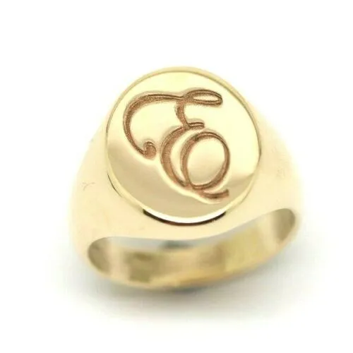 Solid Heavy New 9ct Yellow, Rose or White Gold Oval Signet Ring Size F  Engraved with letter E