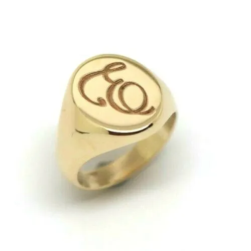 Solid Heavy New 9ct Yellow, Rose or White Gold Oval Signet Ring Size F  Engraved with letter E