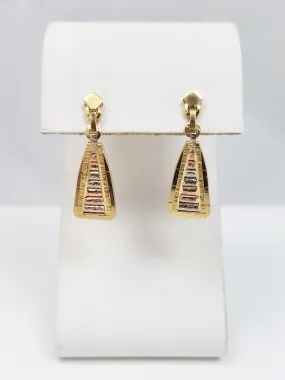 Sparkly 14k Solid Tri Color Gold Riccio Style Dangle Earrings