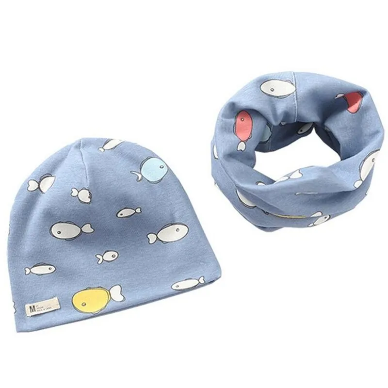 Spring Autumn Girls Hat Scarf Set Cartoon Owl Star Swan Baby Boy Girls Hat Set Children Hat Scarf-Collar Cotton Kids Hat Set