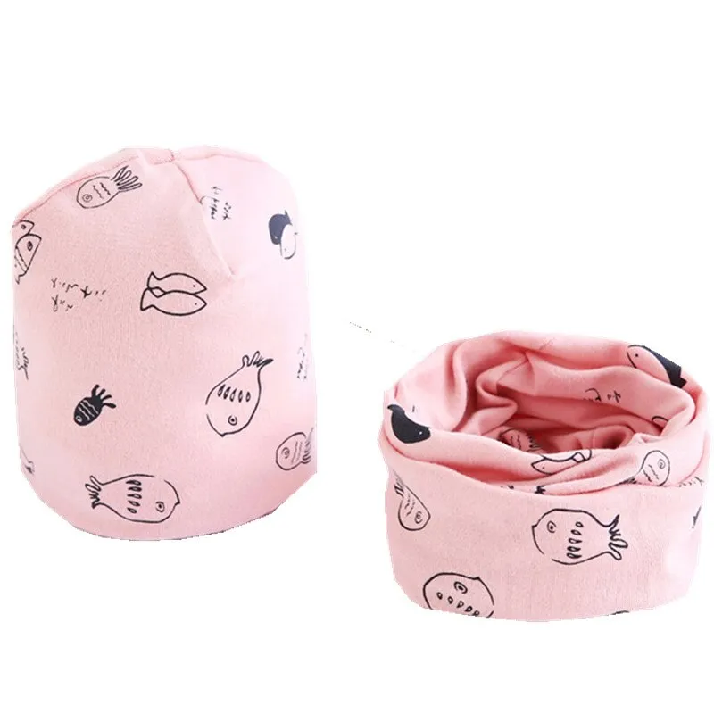 Spring Autumn Girls Hat Scarf Set Cartoon Owl Star Swan Baby Boy Girls Hat Set Children Hat Scarf-Collar Cotton Kids Hat Set