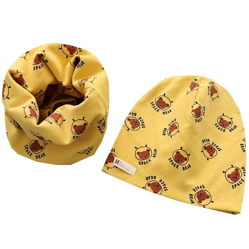 Spring Autumn Girls Hat Scarf Set Cartoon Owl Star Swan Baby Boy Girls Hat Set Children Hat Scarf-Collar Cotton Kids Hat Set