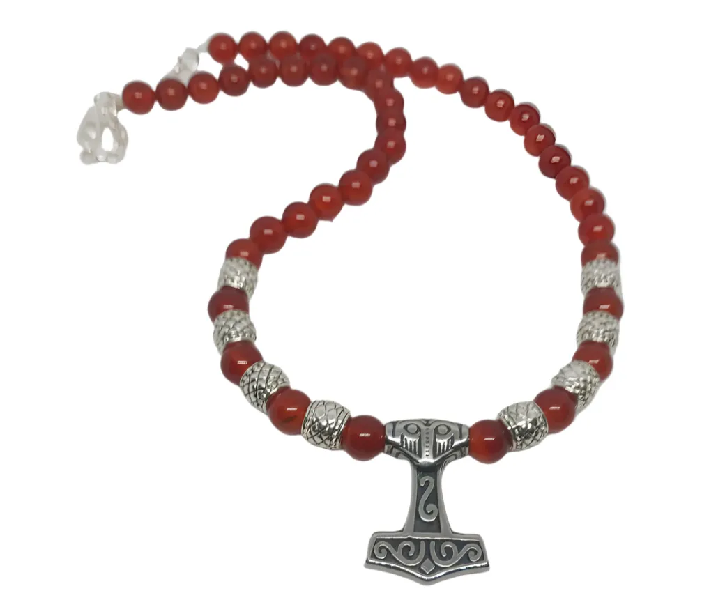 Stainless Steel  Mjölnir Necklace with Carnelian Crystal