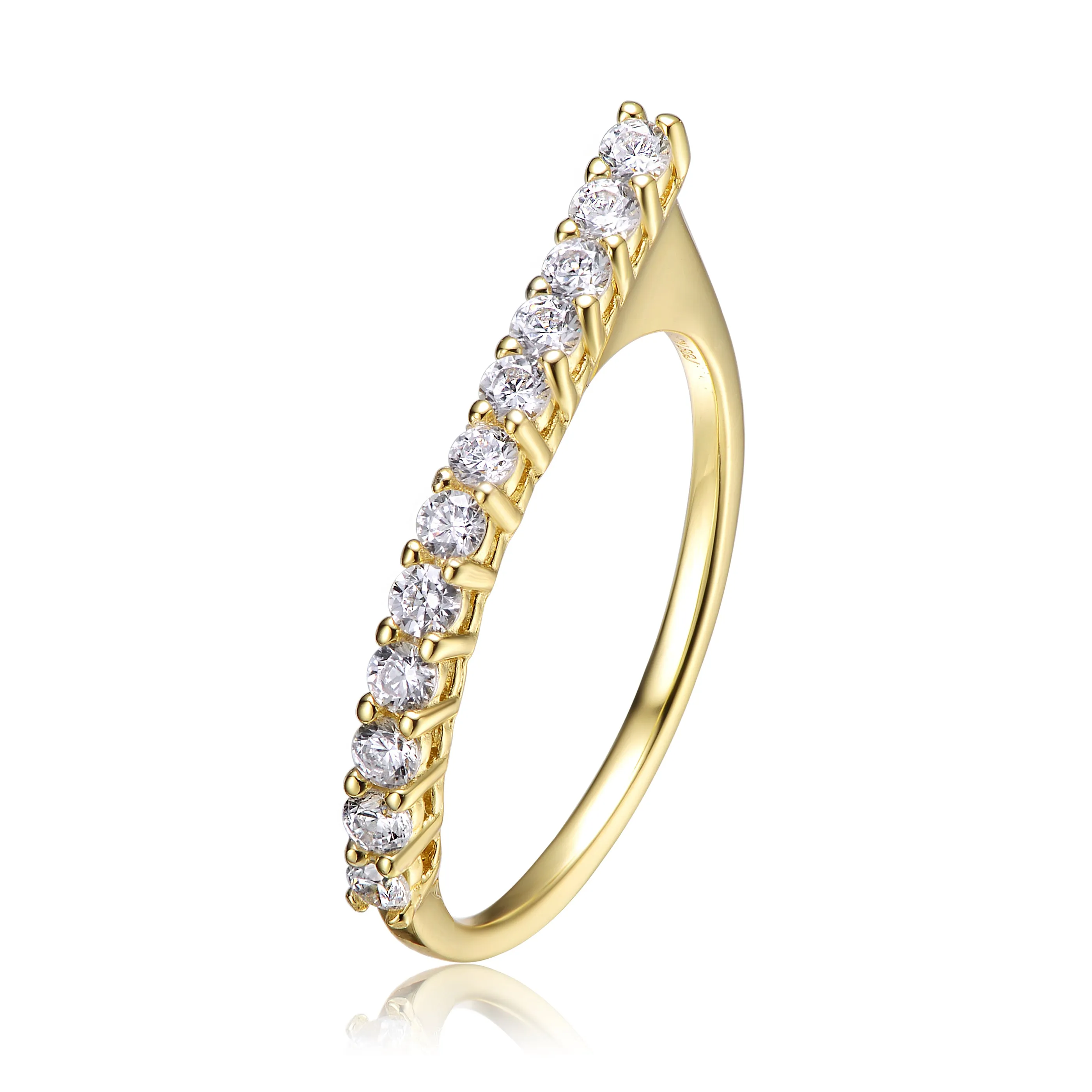 Sterling Silver 14k Yellow Gold Plated with Cubic Zirconia Waterfall Square Top Stacking Ring