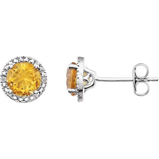 Sterling Silver 6mm Round Gemstone & .01 CTW Diamond Halo-Style Earrings