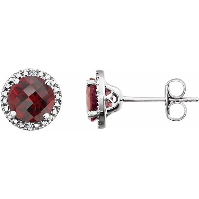 Sterling Silver 6mm Round Gemstone & .01 CTW Diamond Halo-Style Earrings