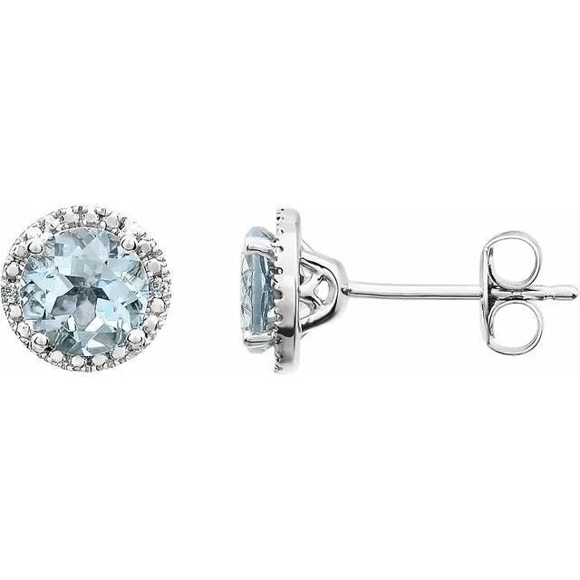 Sterling Silver 6mm Round Gemstone & .01 CTW Diamond Halo-Style Earrings