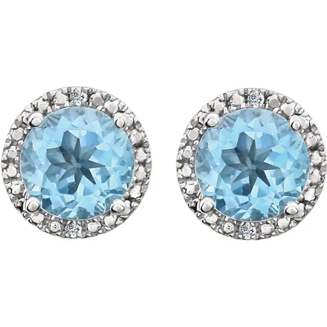 Sterling Silver 6mm Round Gemstone & .01 CTW Diamond Halo-Style Earrings