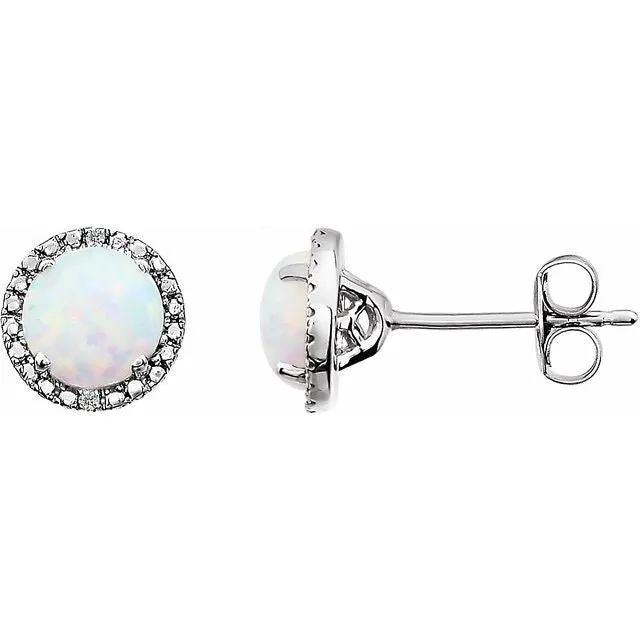 Sterling Silver 6mm Round Gemstone & .01 CTW Diamond Halo-Style Earrings