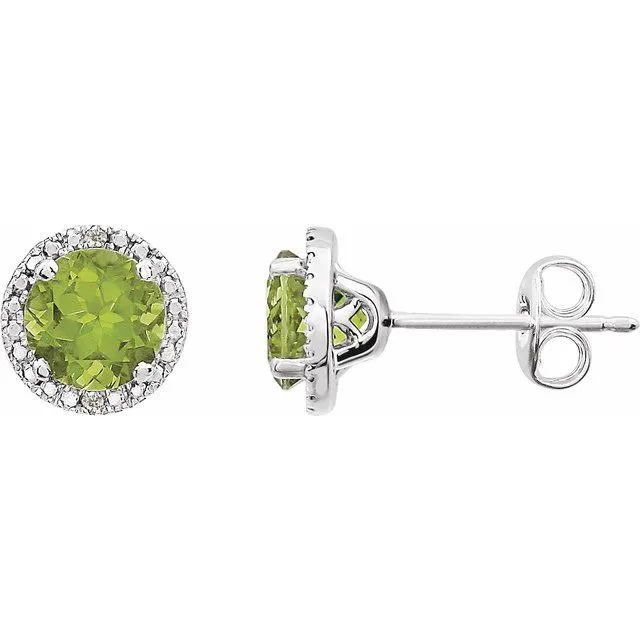 Sterling Silver 6mm Round Gemstone & .01 CTW Diamond Halo-Style Earrings