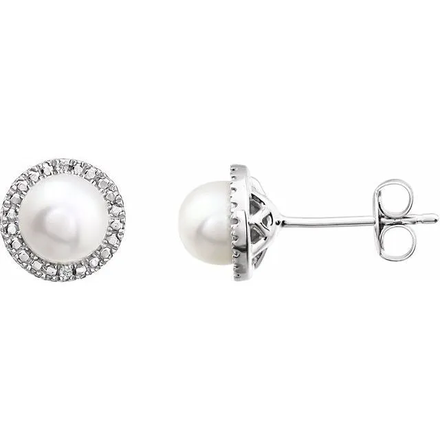 Sterling Silver 6mm Round Gemstone & .01 CTW Diamond Halo-Style Earrings