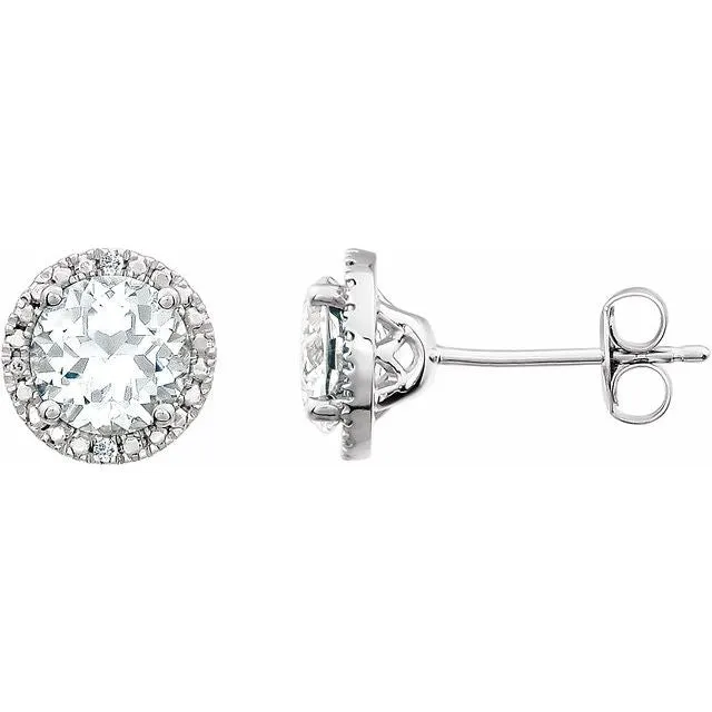 Sterling Silver 6mm Round Gemstone & .01 CTW Diamond Halo-Style Earrings