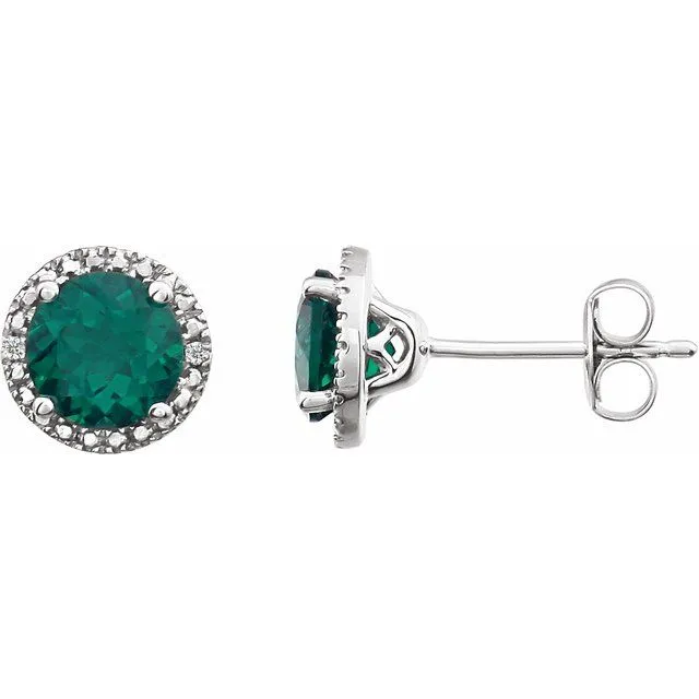 Sterling Silver 6mm Round Gemstone & .01 CTW Diamond Halo-Style Earrings