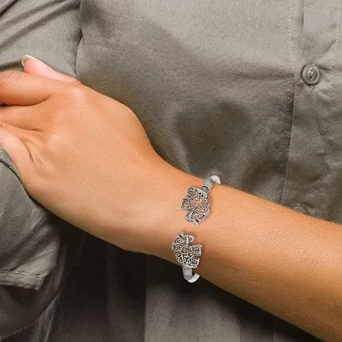 Sterling Silver Antiqued Filigree Elephant Flexible Bangle Bracelet