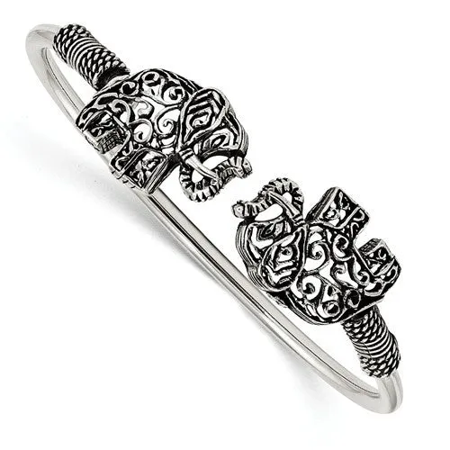 Sterling Silver Antiqued Filigree Elephant Flexible Bangle Bracelet