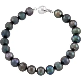 Sterling Silver Cultured Black Freshwater Pearl 7 3/4" Bracelet