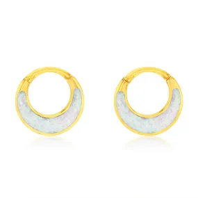 Sterling Silver Gold Plated Fancy Created Opal Hoop Earrings