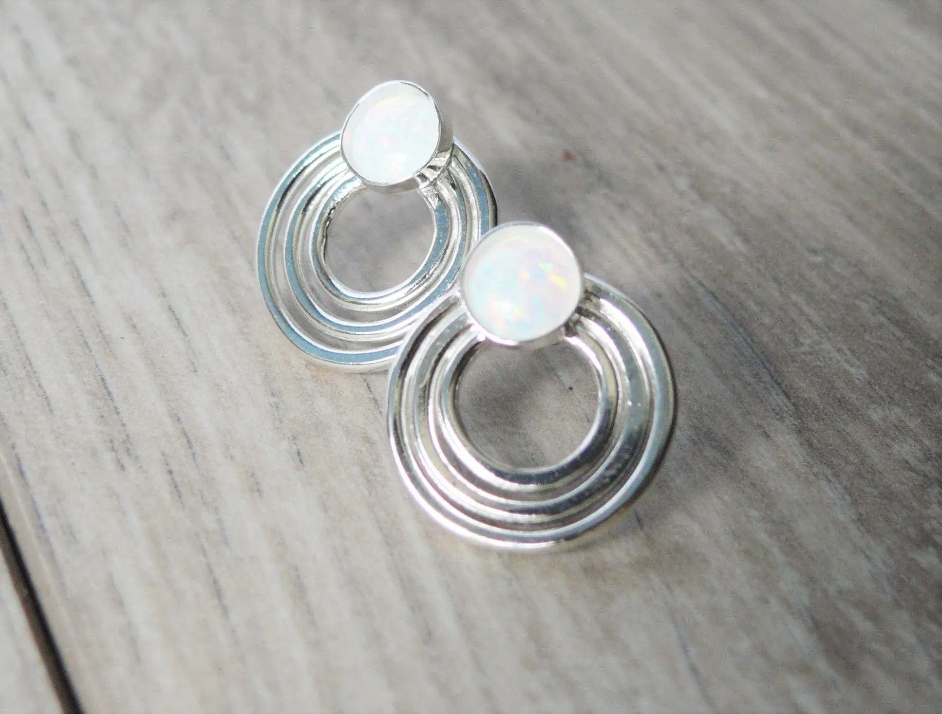 Sterling Silver Opal Circle Earrings