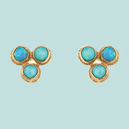 Stud Gold Earrings for woman Blue Opal designer Earrings