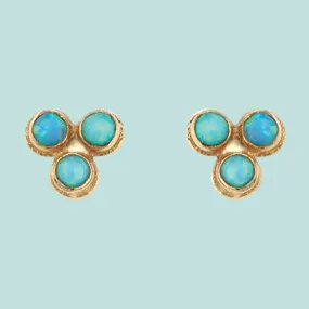 Stud Gold Earrings for woman Blue Opal designer Earrings