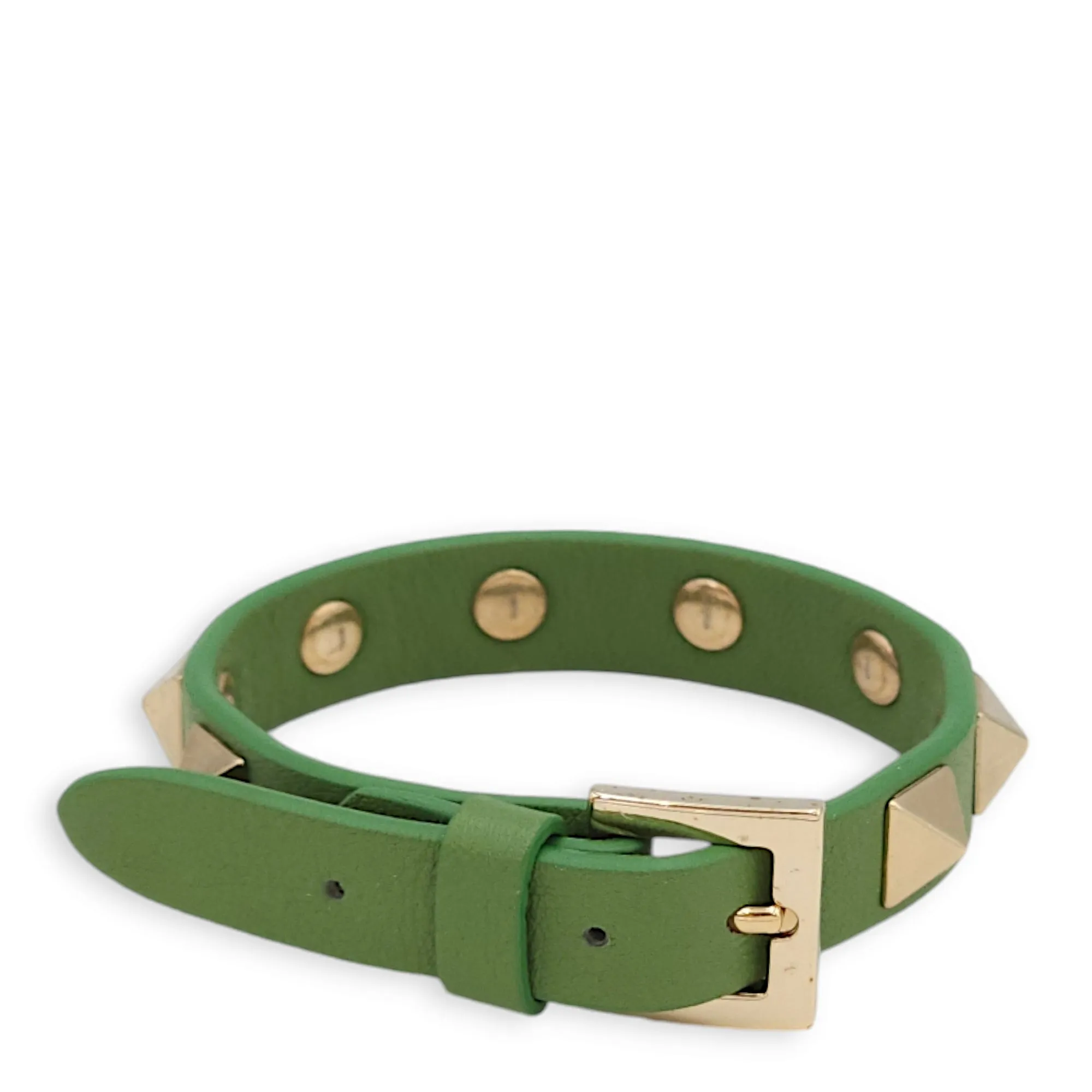 Studded Green Bracelet in Calfskin, Gold hardware