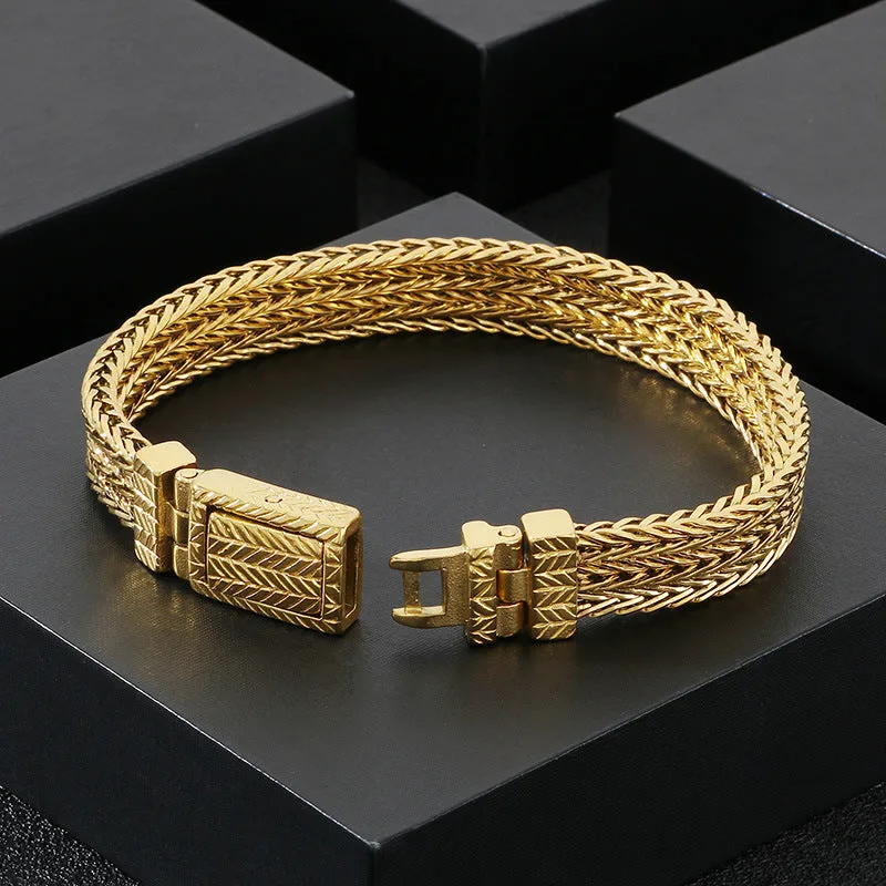 Stylish Punk-Inspired Stainless Steel Wheat Pattern Bracelet for Men