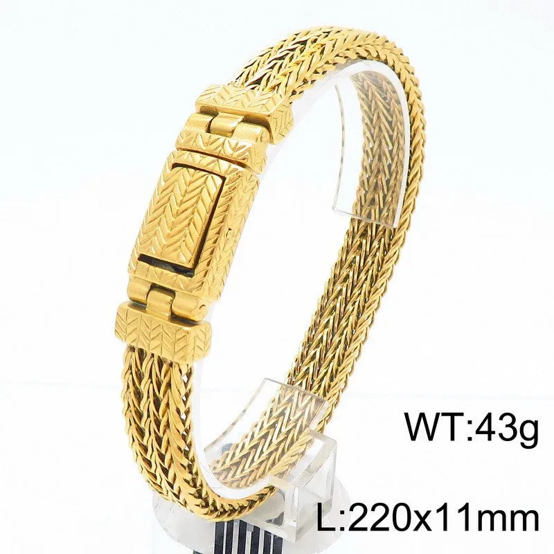 Stylish Punk-Inspired Stainless Steel Wheat Pattern Bracelet for Men