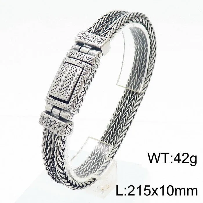 Stylish Punk-Inspired Stainless Steel Wheat Pattern Bracelet for Men