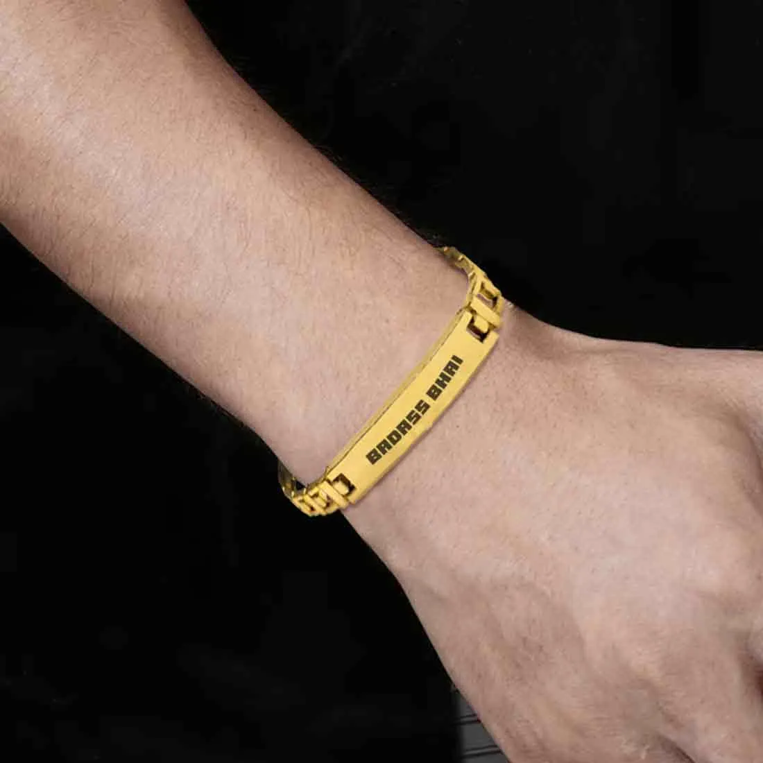 Stylish Rakhi For Brothers Metal Bracelet Black & Golden Rakhis- Badass Bhai