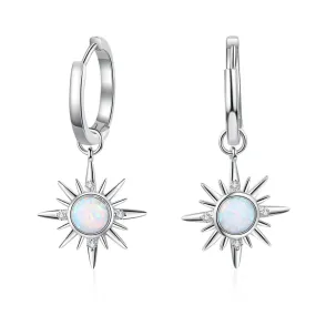 Sun Pendant Round Opal Small Zircon Sterling Silver Hoop Earrings