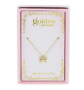 Sweetheart Kids 18K Gold Plated Pave Mini Crystal Bow Necklace